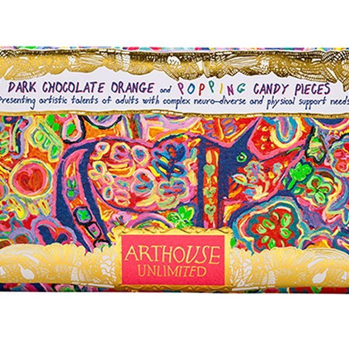 ARTHOUSE Unlimited – wholesale Chocolate bar – Rhino in Bloom, Dark Chocolate Orange & Popping Candy Pieces