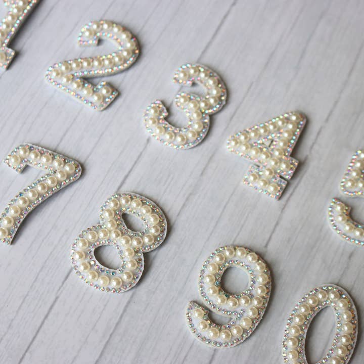 0 to 9 Pearl Rhinestone Number Patches for Clothes Slippers for wholesale on Faire1