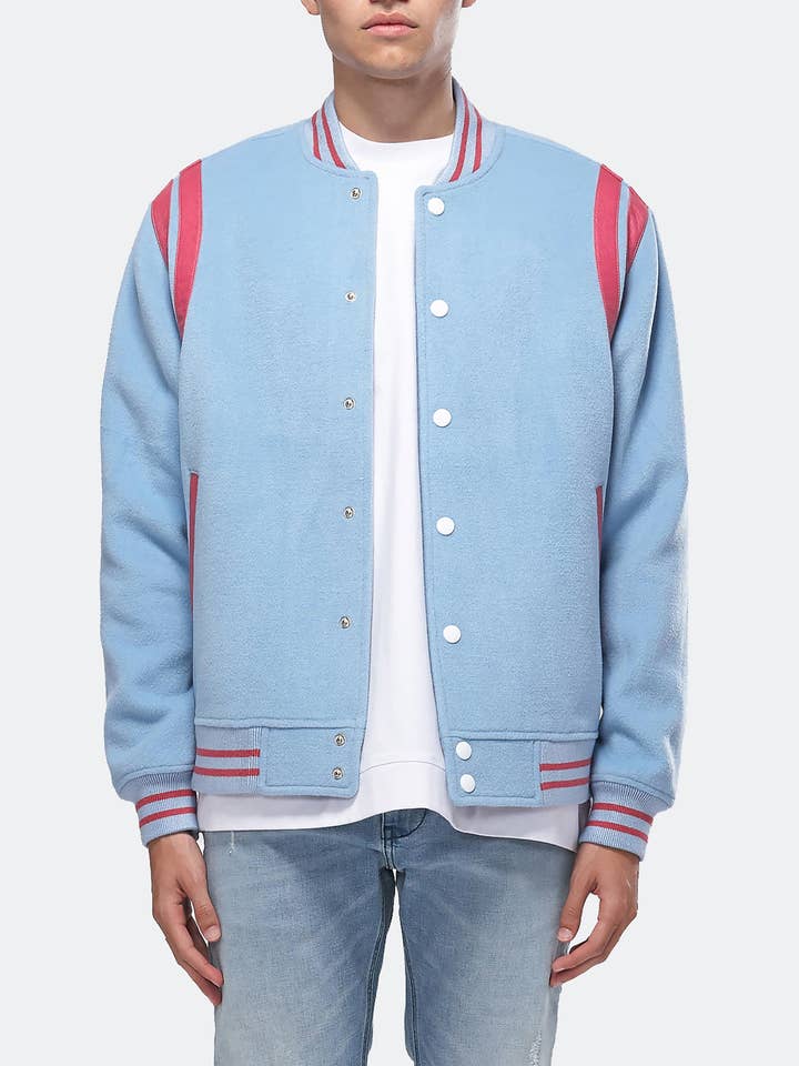 Robink - Wholesale Varsity/Baseball Jacket - Men's - Konus Men's Wool Blend Varsity Jacket in Blue