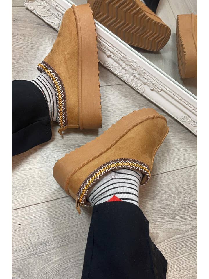 No Doubt Shoes - Wholesale Slides - Women's - Women's Faux Fur Lined Slipper Platform Sliders Aztec Mules 12