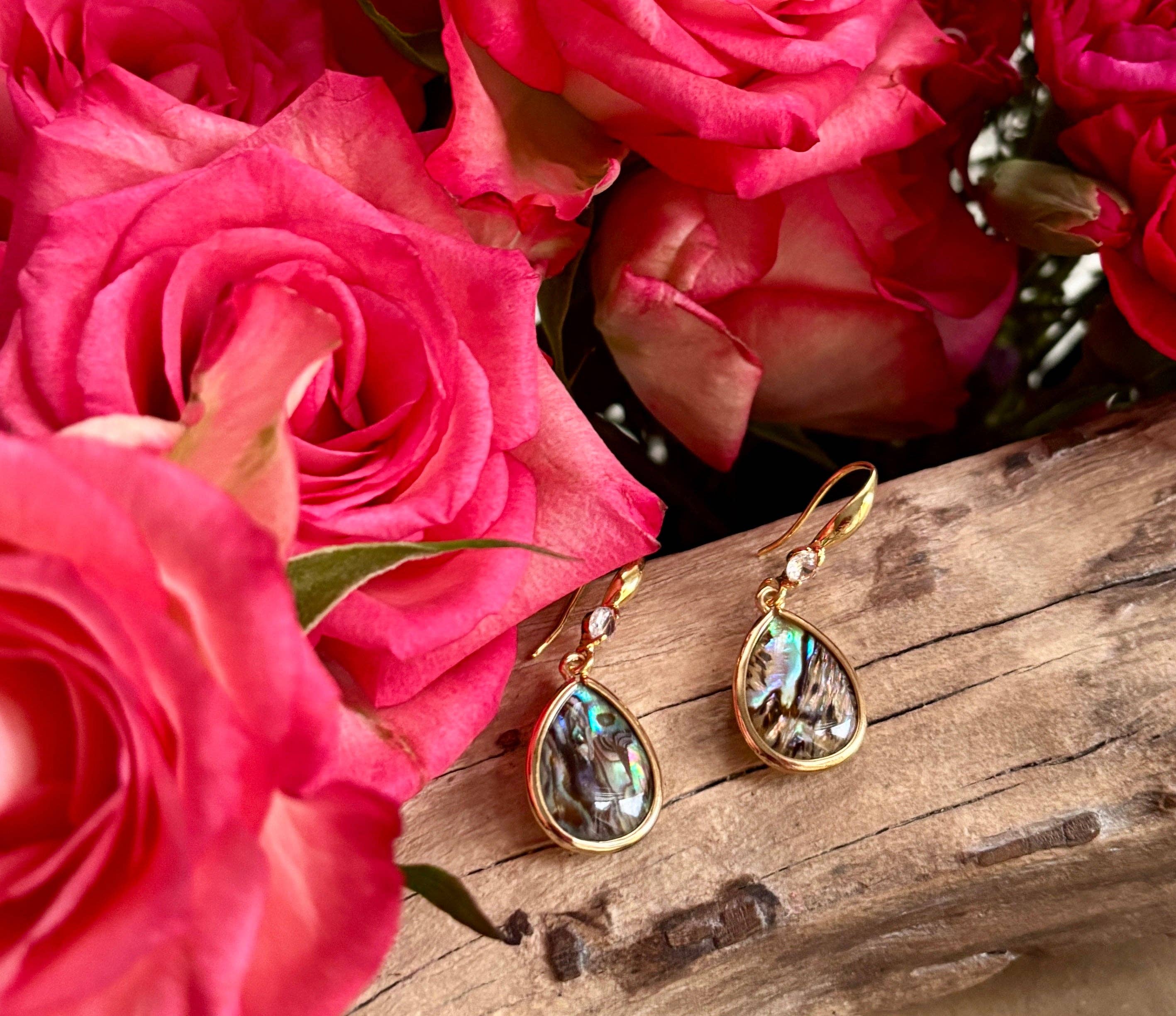 Ocean Ripples – wholesale Dangle earrings – 14ct Gold Plated Abalone Shell Drop Earrings1