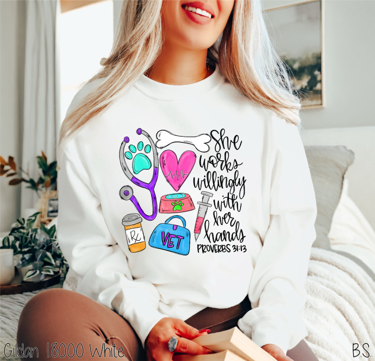 Bama Screens - Wholesale Sublimation Transfer - She Works Willing Vet #C110