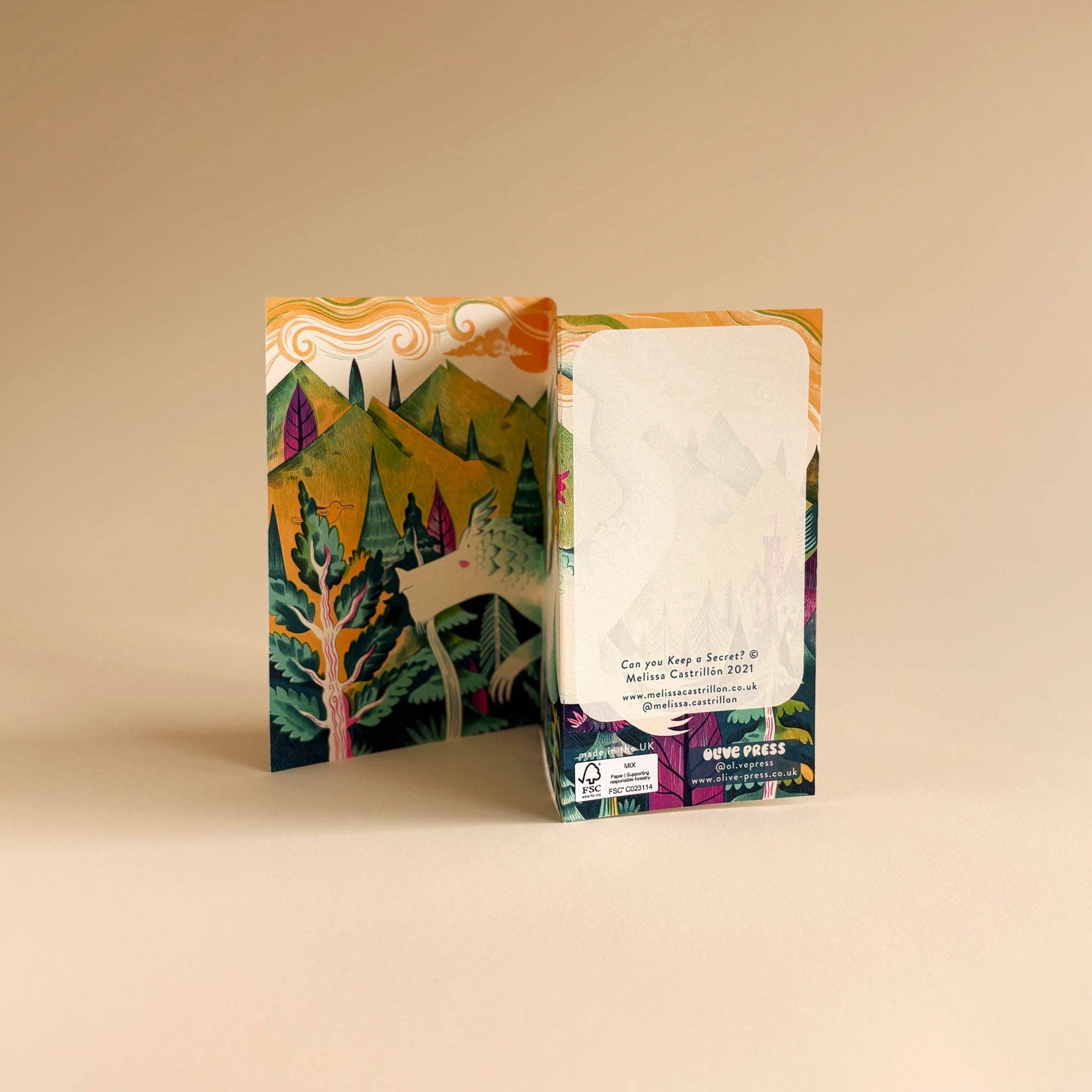 Olive Press Publishing – wholesale Everyday greeting card – Can You Keep a Secret? concertina card by Melissa Castrillón3