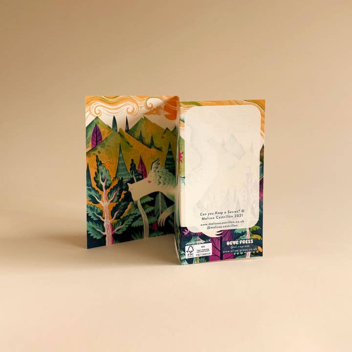 Olive Press Publishing – wholesale Everyday greeting card – Can You Keep a Secret? concertina card by Melissa Castrillón3