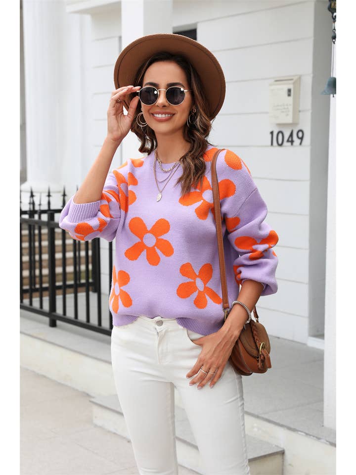 ePretty - Wholesale Knit Sweater - Women's - 70s Flower Power Knit Sweater SZ53-SW921416