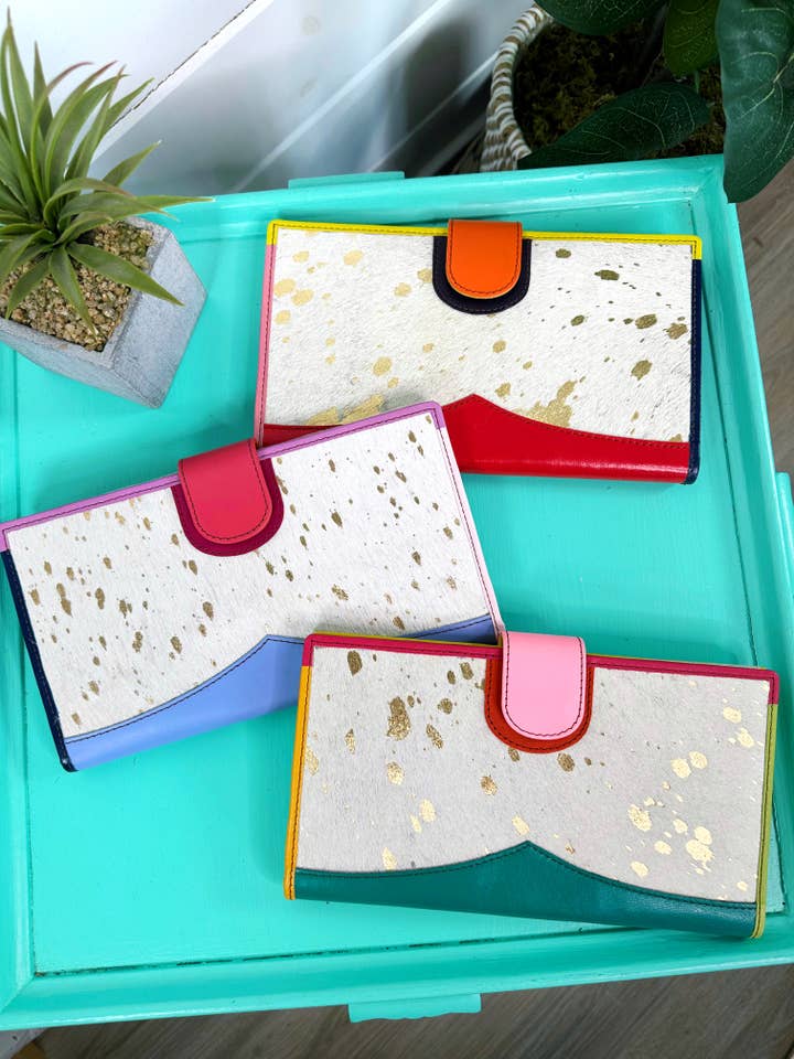 Colorful Metallic Leather Wallet | Large Nash Travel Wallet for wholesale by Folklore Couture