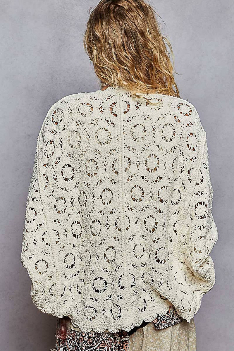 Pol Clothing - Wholesale Cardigan - Women's - Long sleeve v neck floral pattern crochet chenille cardigan19