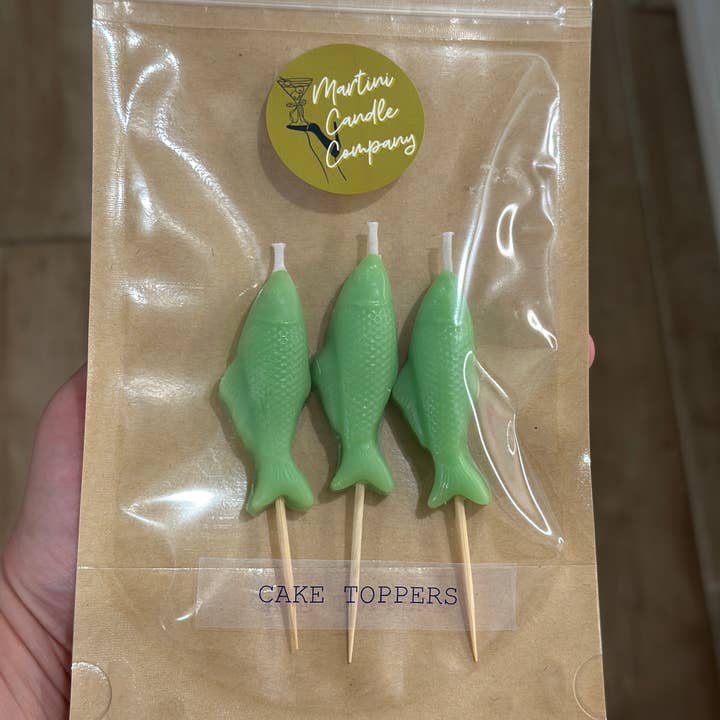 Martini Candle Co. - Wholesale Novelty Candle - Set of 3 Fish Candle Cake Topper Handmade Beeswax
