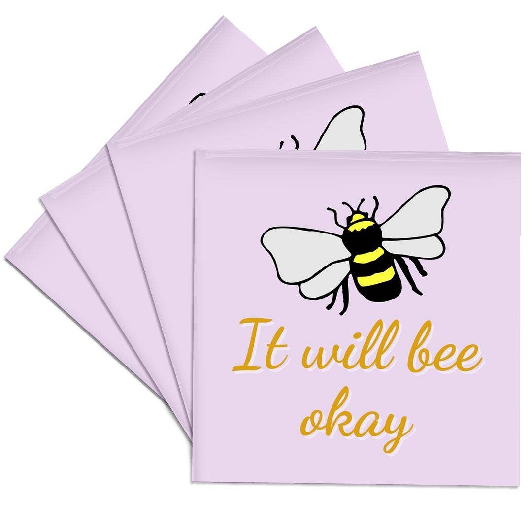 3dRose - Wholesale Coasters - 3dRose, Image of Bee with Text of It will Bee Okay, Coaster0