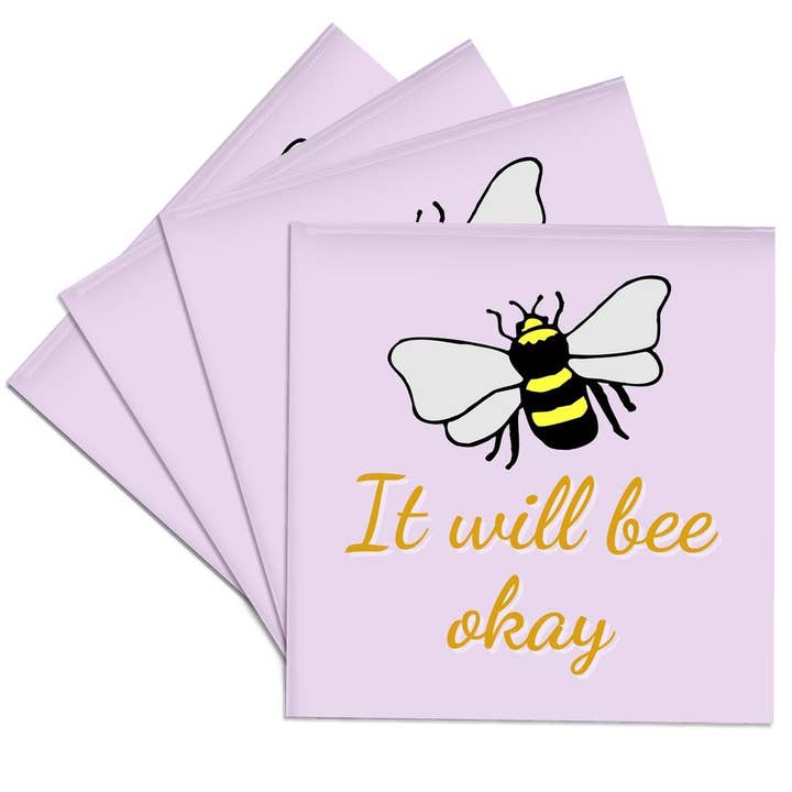 3dRose - Wholesale Coasters - 3dRose, Image of Bee with Text of It will Bee Okay, Coaster