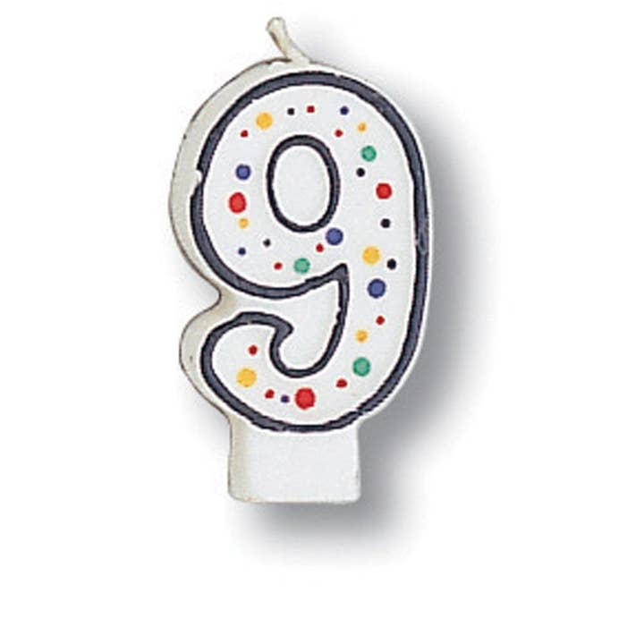 Candela numerale a pois numero 9, confezione da 6 per la vendita all'ingrosso da parte di KT Supply