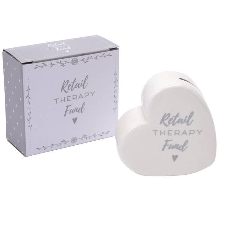 Send With Love 'Retail Therapy Fund' Heart Money Bank for wholesale by CGB Giftware