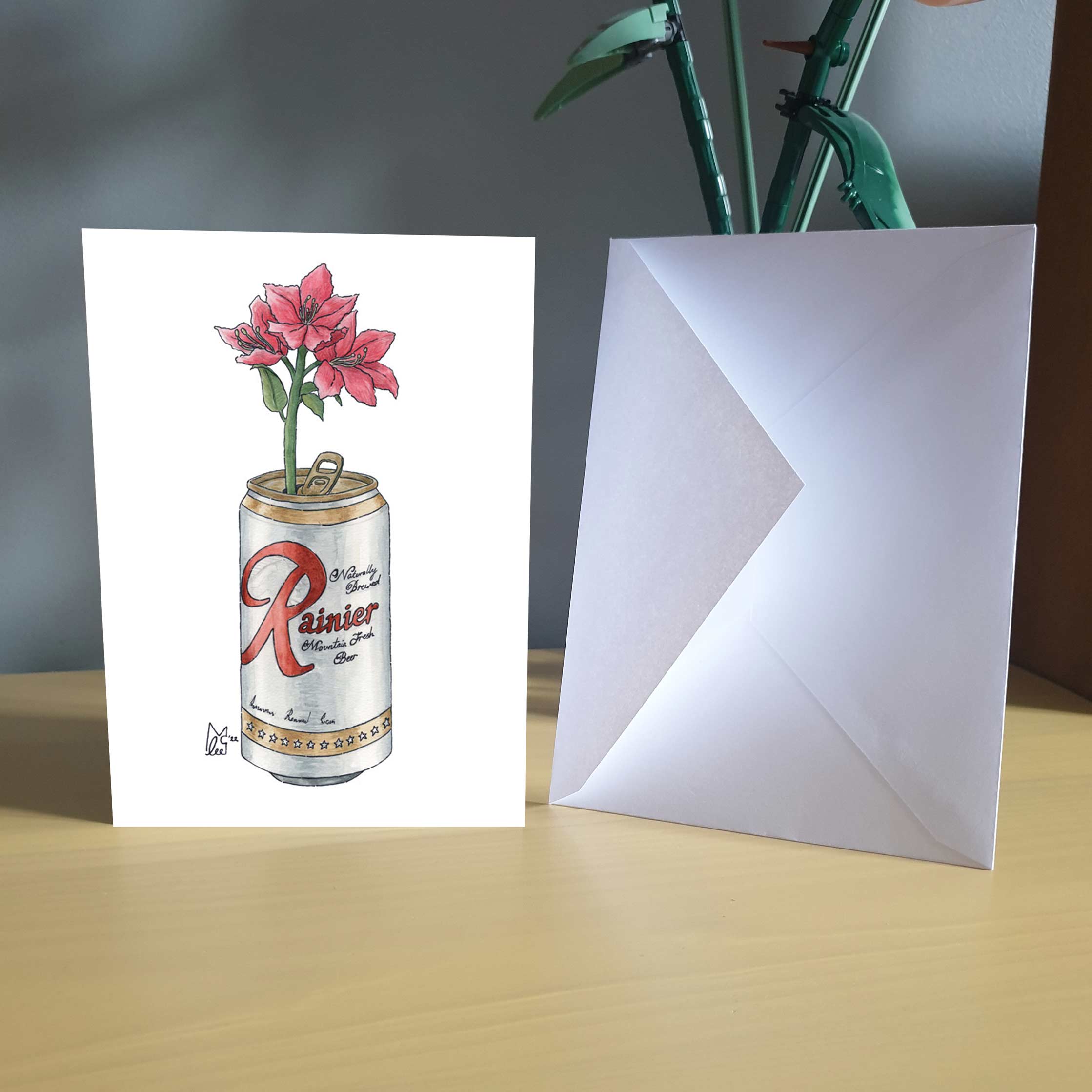 Lee McGuire Art - Wholesale Everyday Greeting Card - Washington Coast Rhododendron in Rainier beer Greeting card2