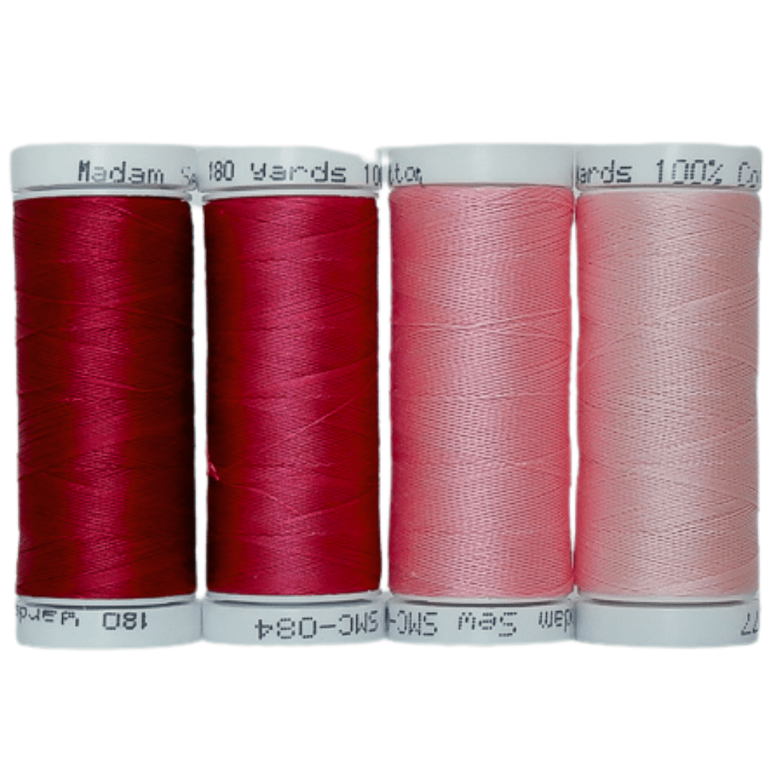 Madam Sew - Wholesale Thread - Cotton Thread Set - Warm Pinks! For Quilting and Sewing - 8 Spools, 4 Colors, 180 Yards Each3