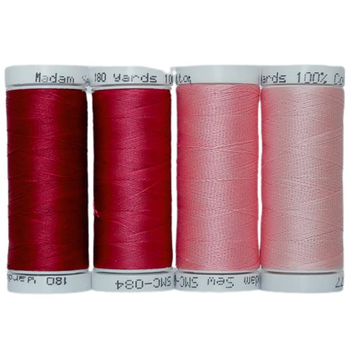 Madam Sew - Wholesale Thread - Cotton Thread Set - Warm Pinks! For Quilting and Sewing - 8 Spools, 4 Colors, 180 Yards Each3