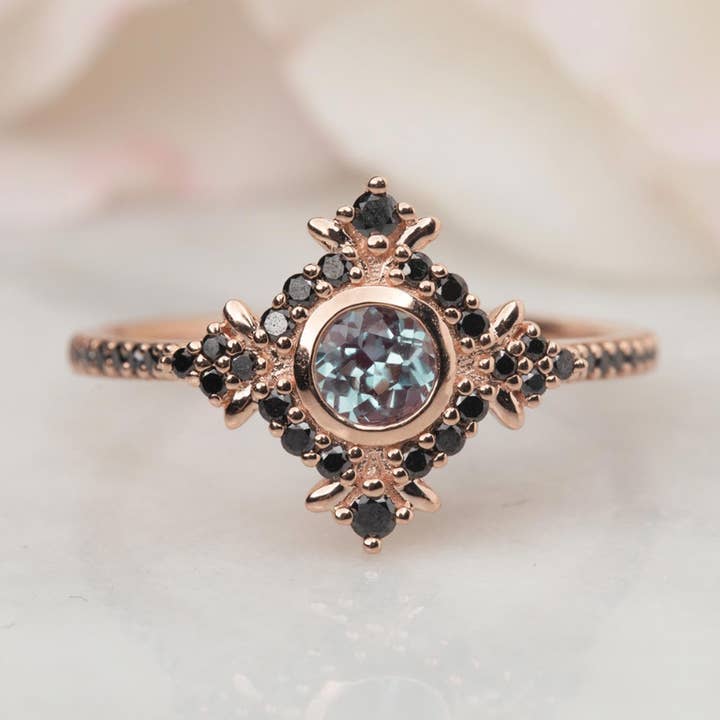 La Kaiser - Wholesale Multi-Stone Ring - 9kt Solid Rose Gold Alexandrite & Black Diamond Galaxy Ring0