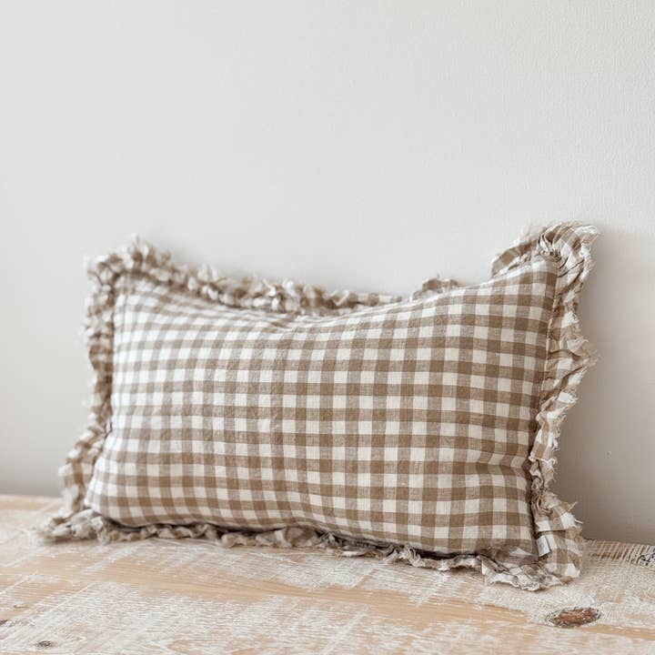 Ellenvale Trade - Wholesale Throw Pillow Cover - Hallie Light Brown Gingham Cushion Cover, 50x30