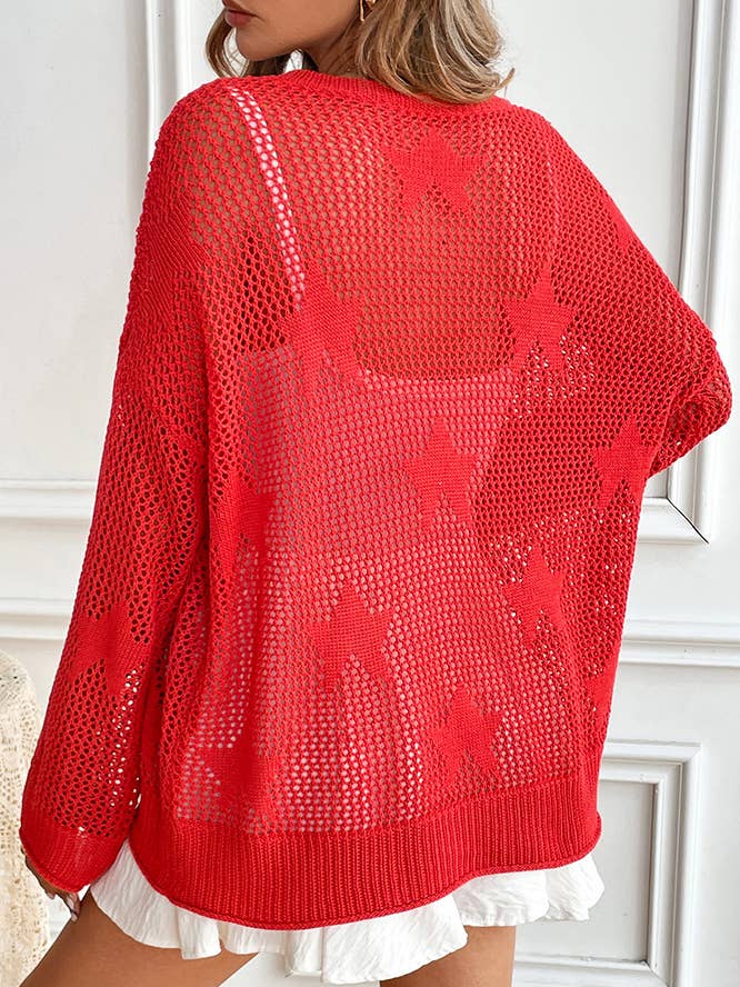 Red Crew Neck Pullover Beach Knit Cover-Up MY0120 for wholesale on Faire