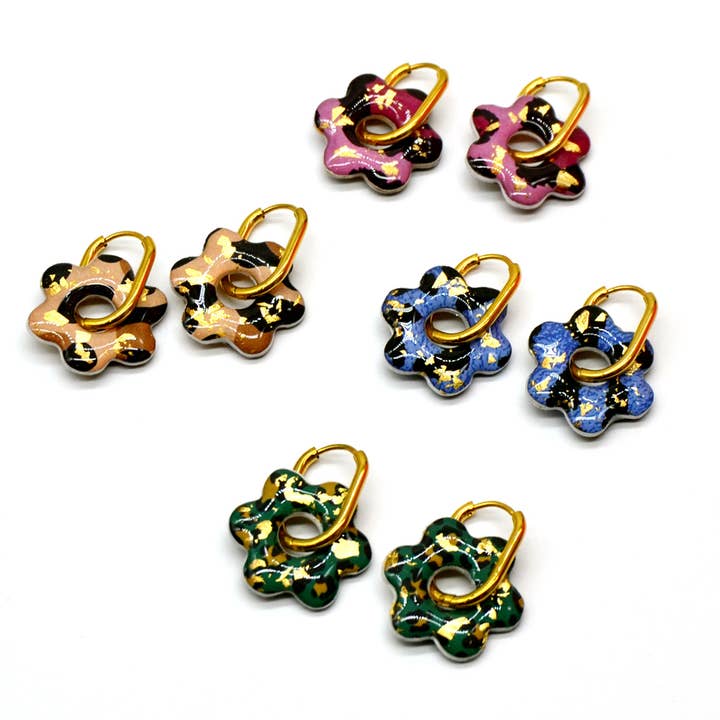 Leoparden- und goldene Blumenohrringe - Rostfrei für den Großhandel von SUNKRIS