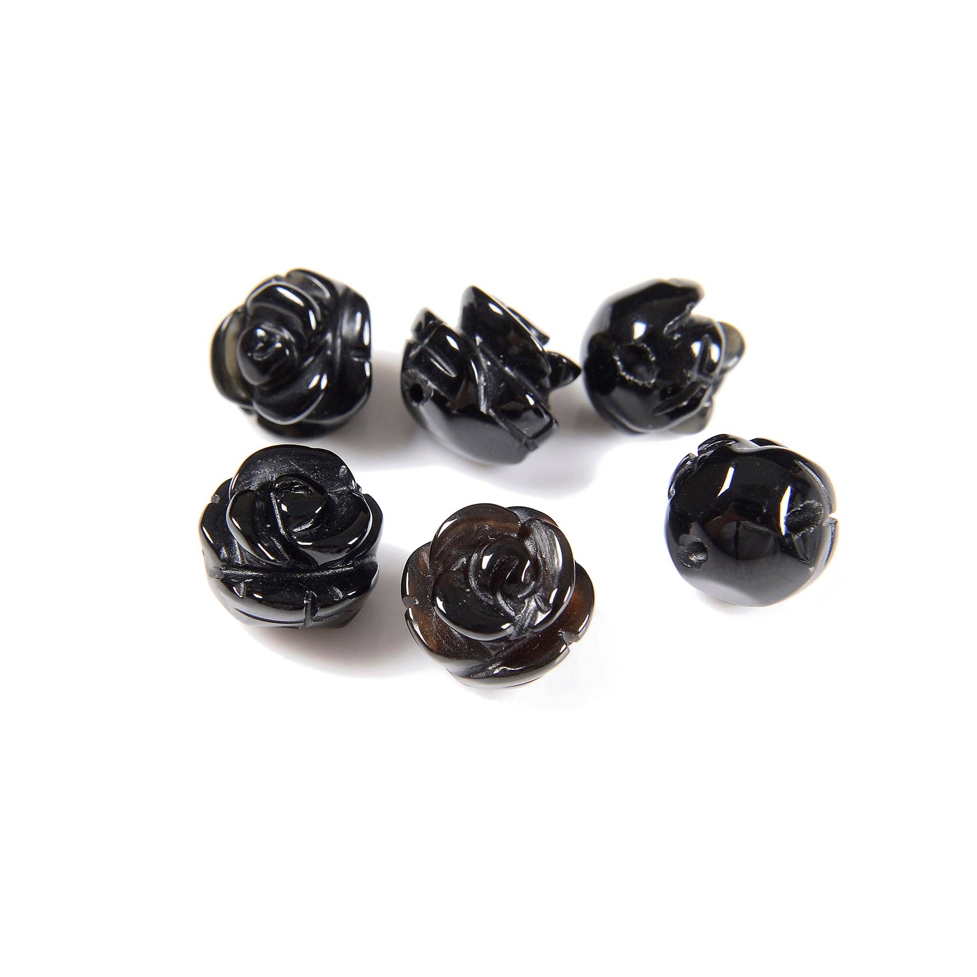 CRCBEADS - Wholesale Beads - Black Onyx Carved Rose Flower Beads Size 10mm Sold 6PCS Per Bag0