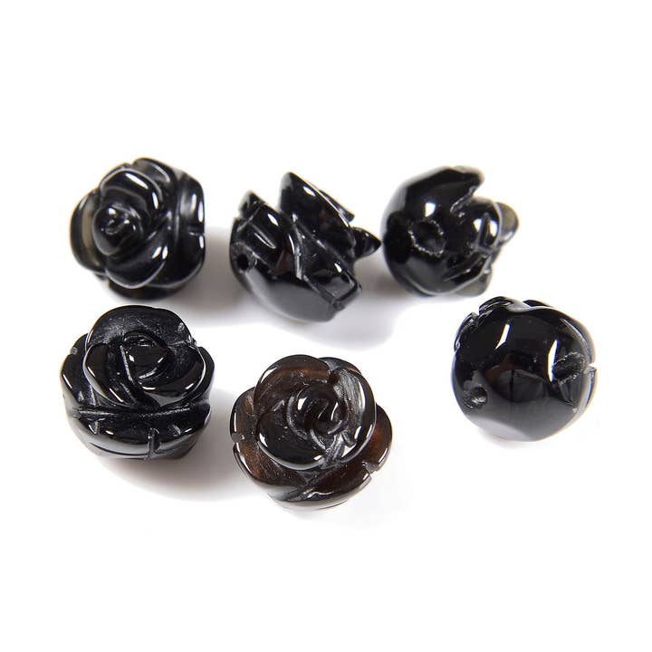CRCBEADS - Wholesale Beads - Black Onyx Carved Rose Flower Beads Size 10mm Sold 6PCS Per Bag0