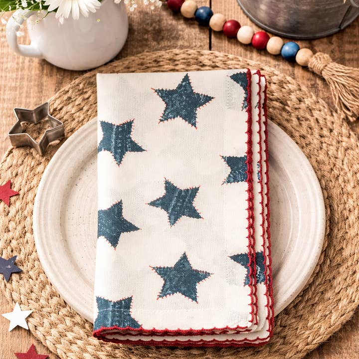 Whipstitch Stars Festive Cotton 18" Cloth Dinner Napkin for wholesale by Fennco Styles
