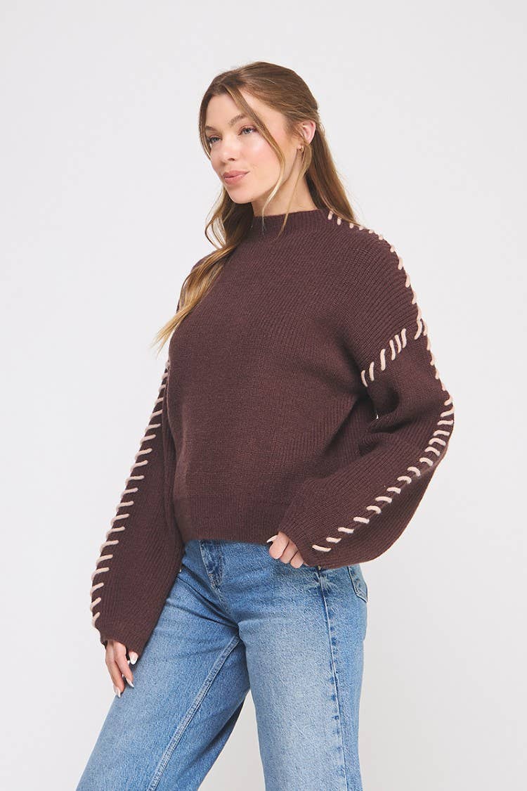 Allie Rose - Wholesale Knit Sweater - Women's - Lofty mock neck sweater w contrast stitch detail6