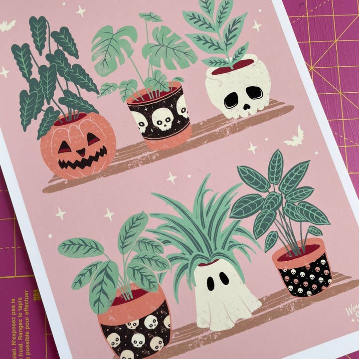 Spooky Halloween Planter Gothic Art Prints for wholesale by Wendy Stephens Art