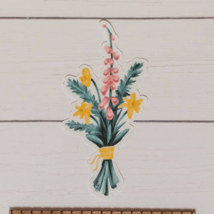Yellow Ribbon Wildflower Bouquet Sticker for wholesale by Western Rose Studios