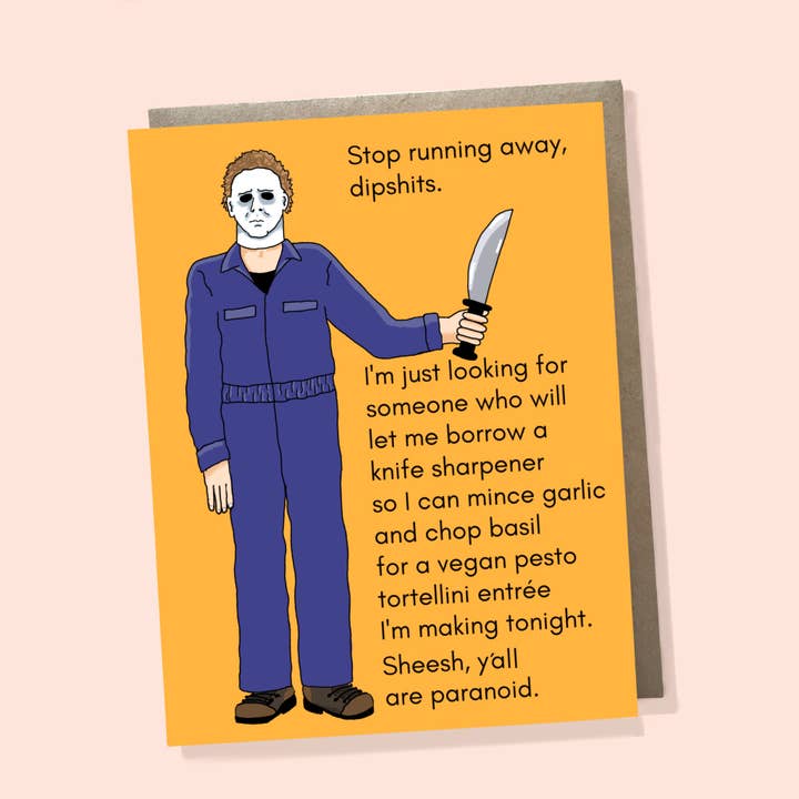 Michael Myers card, Halloween greeting card, Halloween Card for wholesale by Bangs & Teeth