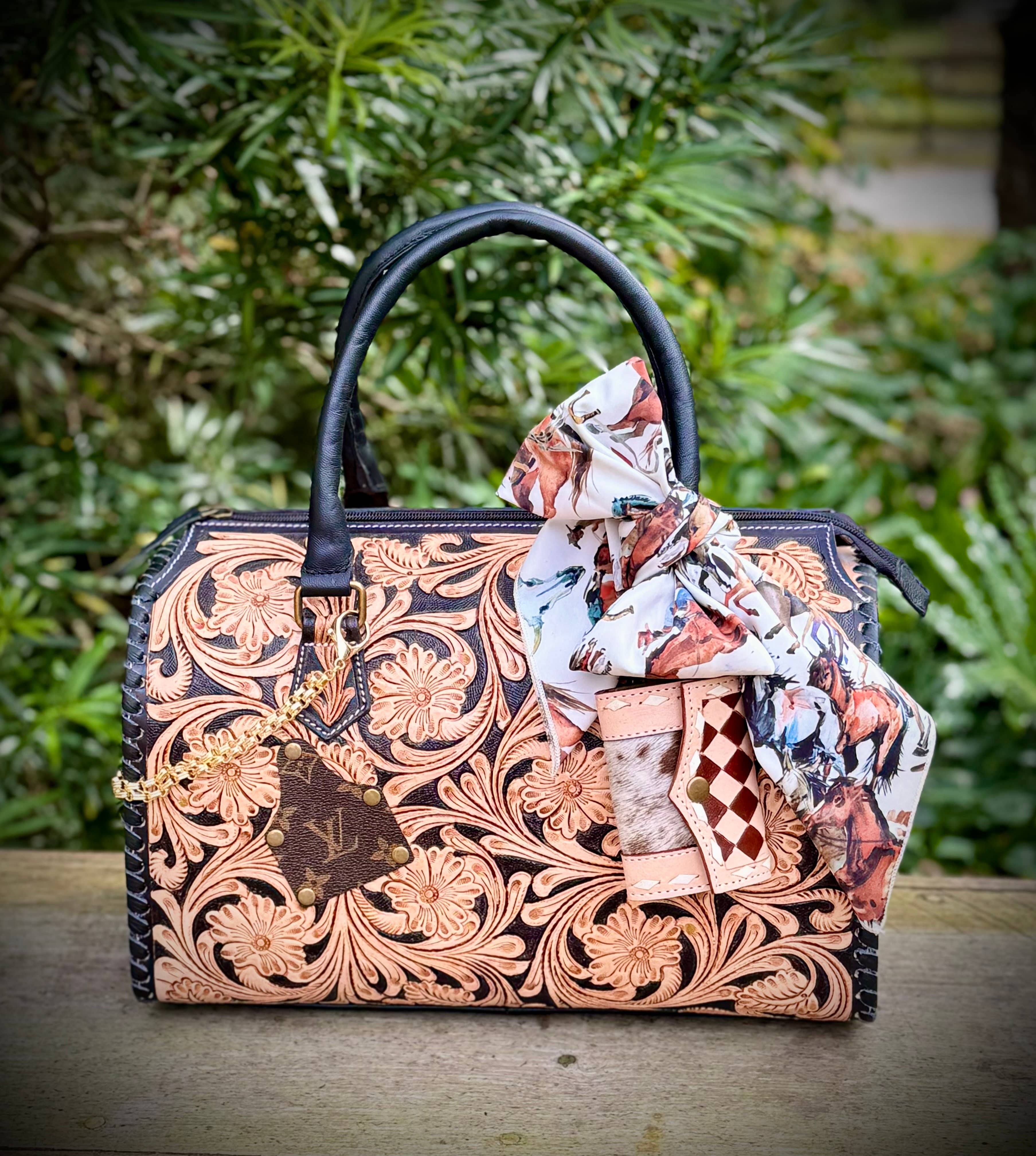 Southern Junkie Gypsy Boutique - Wholesale Crossbody Bag - Women's - Upcycled LV Tooled Leather Speedy Bag Western Crossbody 5