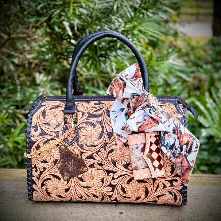 Southern Junkie Gypsy Boutique - Wholesale Crossbody Bag - Women's - Upcycled LV Tooled Leather Speedy Bag Western Crossbody 5