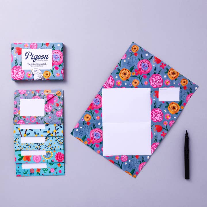 pigeonposted - Wholesale Stationery/Notecard Set - Wildflower Pigeon Artisan Letter Pack - pack of 6 letters1