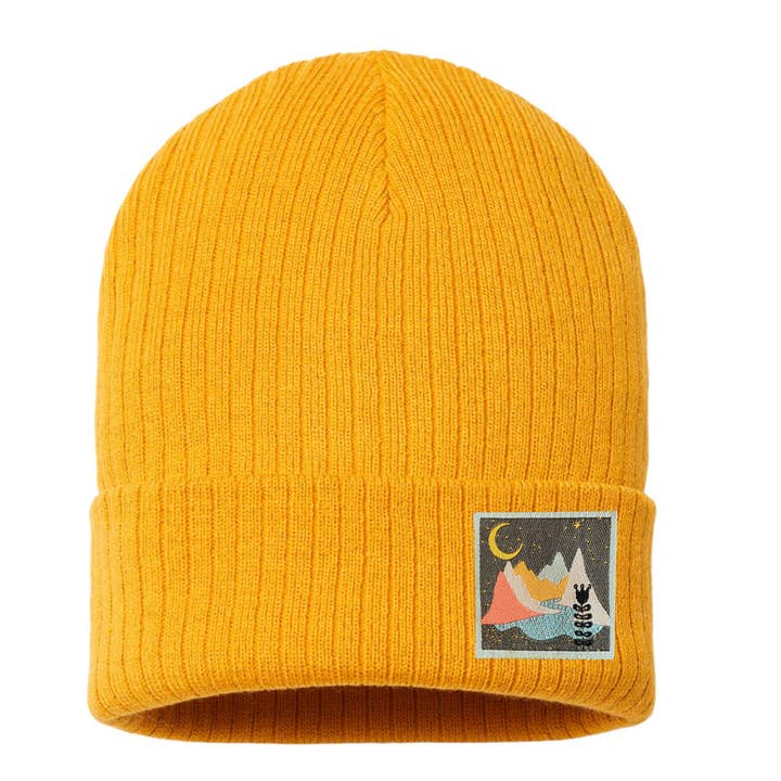 Bonnet en tricot côtelé à motif de fleurs de lune de montagne pour la vente par Spruce Seed