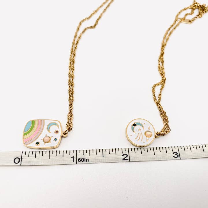 Mio Queena - Wholesale Pendant/Charm Necklace - Enamel Star Moon Rainbow 18K Gold Plated SS Necklace -FGS/MS