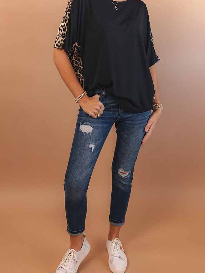 Leopard Print Splicing Contrast Top MQ008 for wholesale by UNISHE