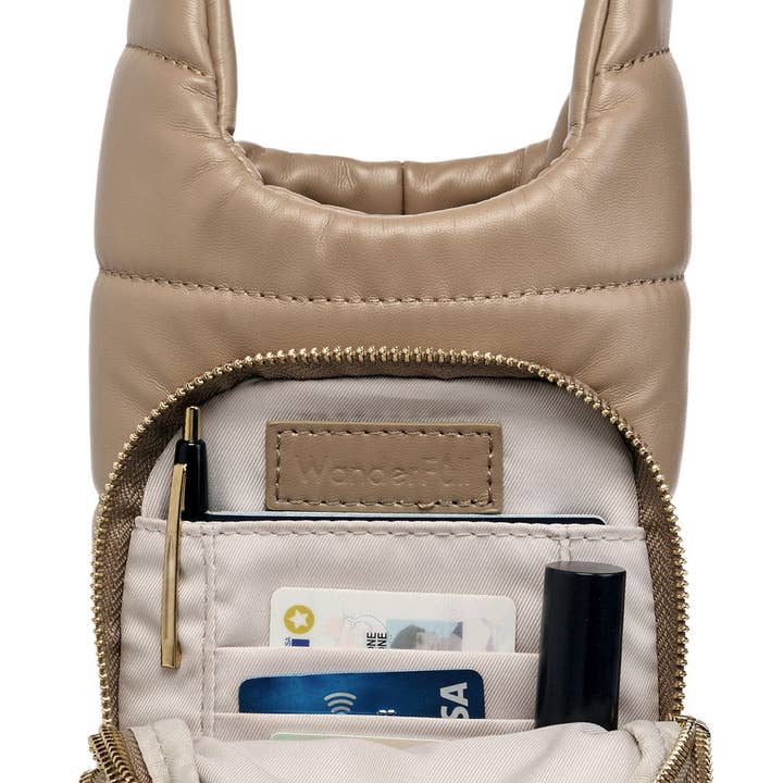 WanderFull - Wholesale Crossbody Bag - Women's - Taupe Vegan Leather Hydrobag® with Strap Bundle