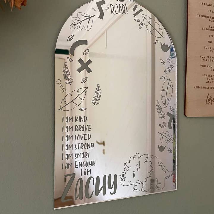 Espejo de pared con afirmaciones personalizadas de dinosaurios para venta al por mayor de Birch and tides