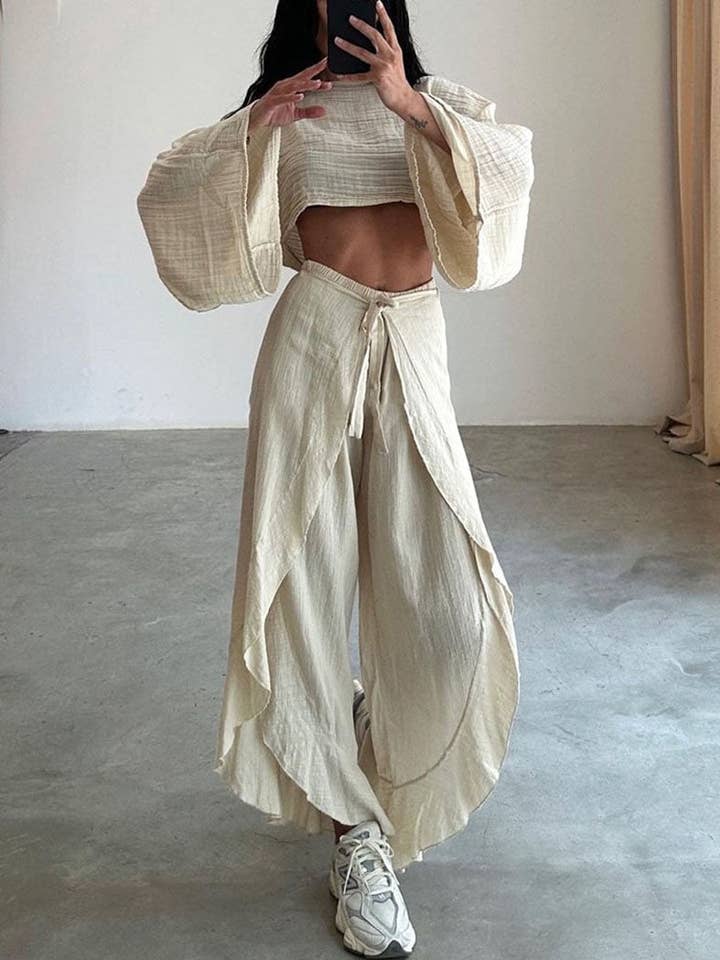 Flowy Crop Top and Pants Set for wholesale by THE WIZ