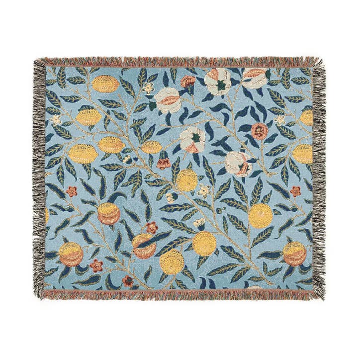 Willy Morris Home Emporium - Wholesale Throw blanket - Woven Cotton Blanket inspired by William Morris - Four Fruits Collection (Sky)2