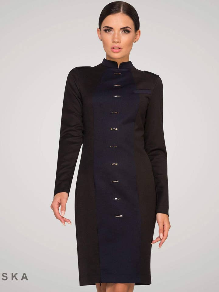 Black high neck military dress for wholesale by TAVROVSKA