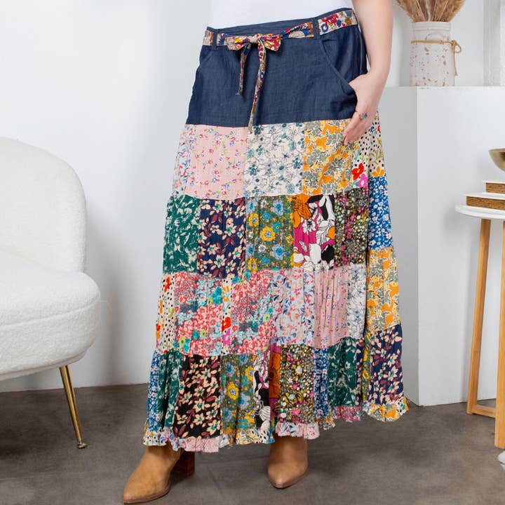 MEZCLILLA Boho Chic Occidental: Falda midi de mezclilla TAMBIÉN EN TALLAS GRANDES de venta al por mayor en Faire