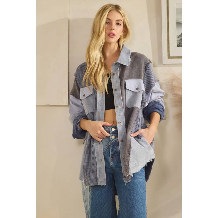 WASHED MIX FABRIC LOOSE FIT SHIRT for wholesale by Oli&Hali