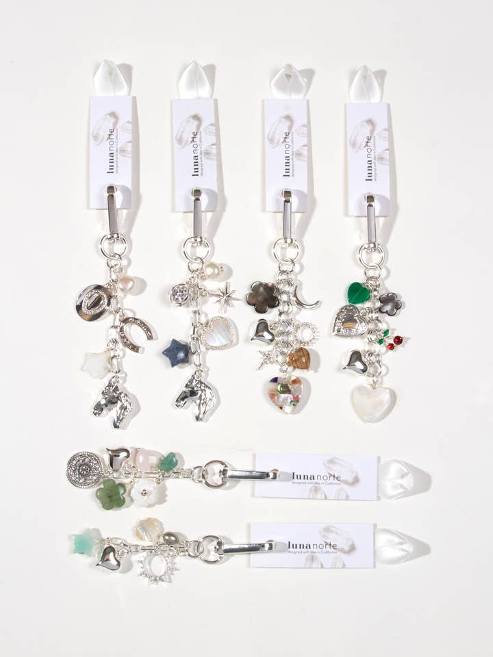 Vente d'échantillons Printemps — Breloques argentées pour sac — Lot pré-sélectionné de 6 pour la vente par Luna Norte