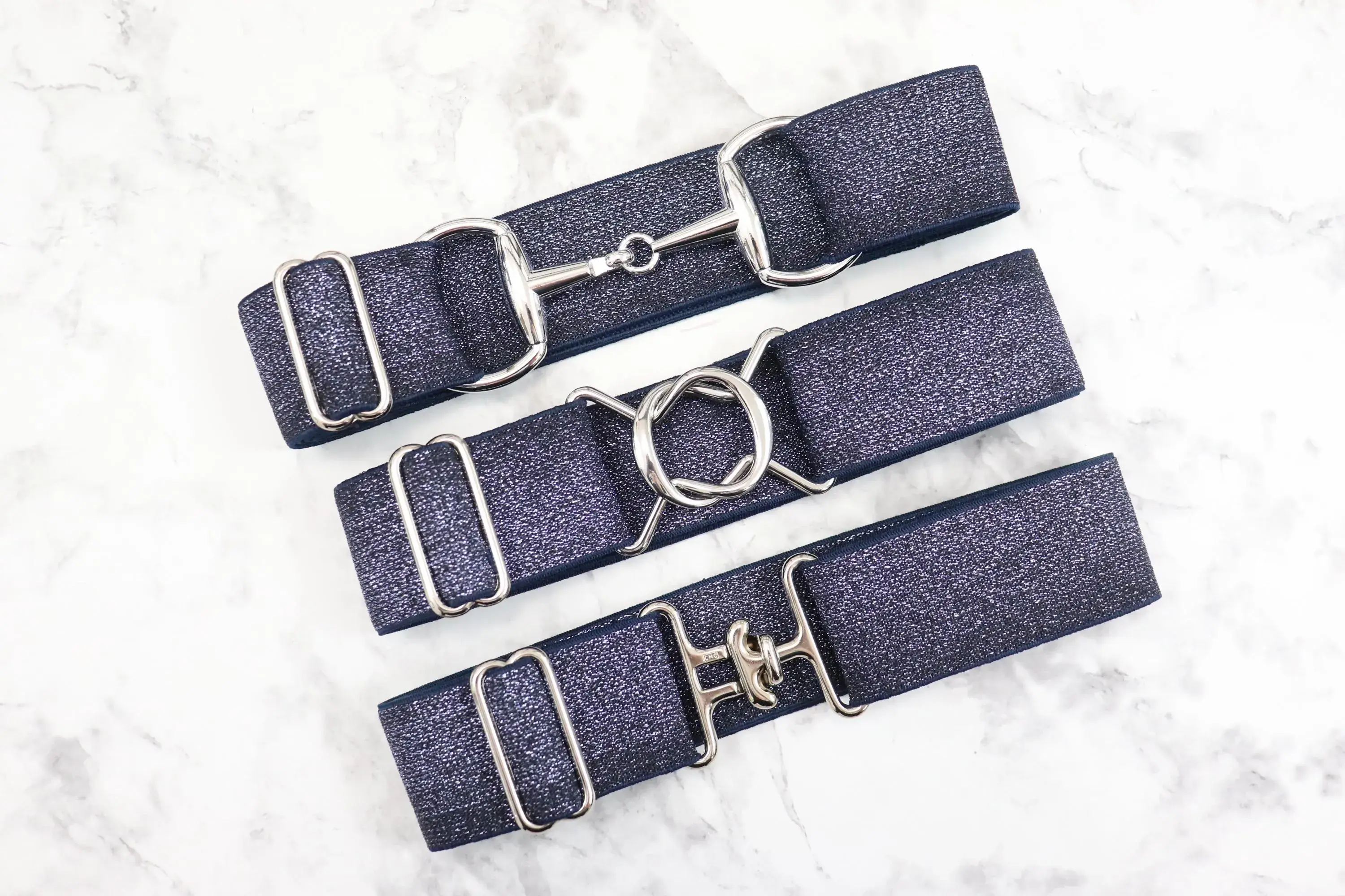Heads Up Apparel - Wholesale Belt - Women's - 1.5 inch Navy Shimmer Elastic Equestrian Belt 9