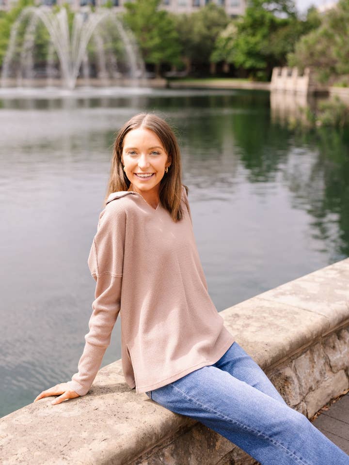 Waffle Knit Top, Brown for wholesale by GRACE+EMMA by Southern Grace