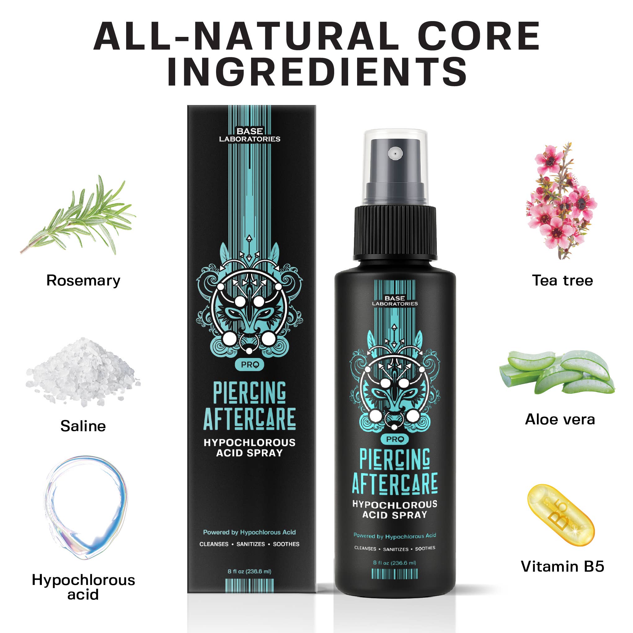Base Laboratories - Wholesale Pain Relief Spray/Cream - Piercing Aftercare Spray PRO - Saline + Hypochlorous Acid3