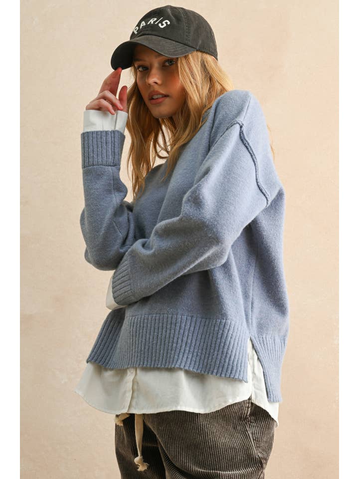 MIOU MUSE - Wholesale Knit Sweater - Women's - T4110 SHIRTS COMBO LONG SLEEVE SWEATER TOP6