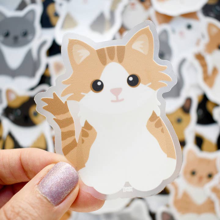Chester and Pearl - Wholesale Sticker - Looks Like My Cat! Long-haired orange tabby tuxedo cat with blaze sticker