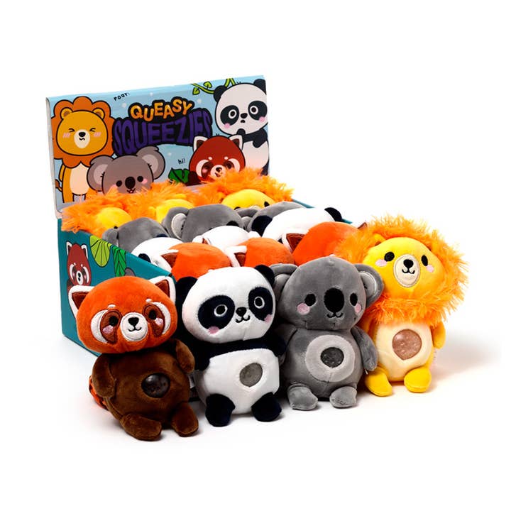 Queasy Squeezies Zoo Mix #1 -vormig pluche knijpspeeltje voor wholesale door Puckator Ltd